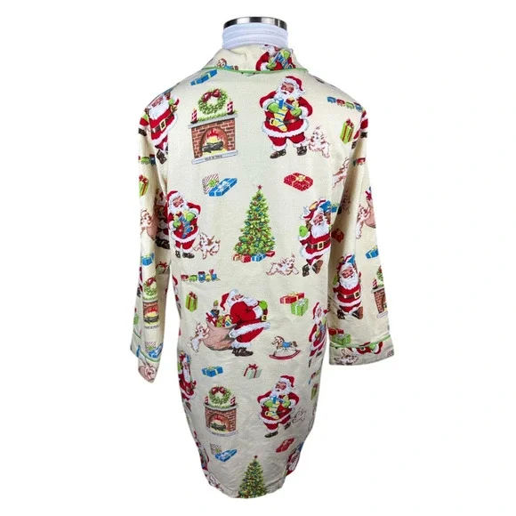 Nick & Nora Christmas Santa Themed Flannel Cotton Nightgown Holiday PJ's XXL - Picture 10 of 14